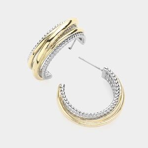 14K Gold Two Tone Hoop Earrings